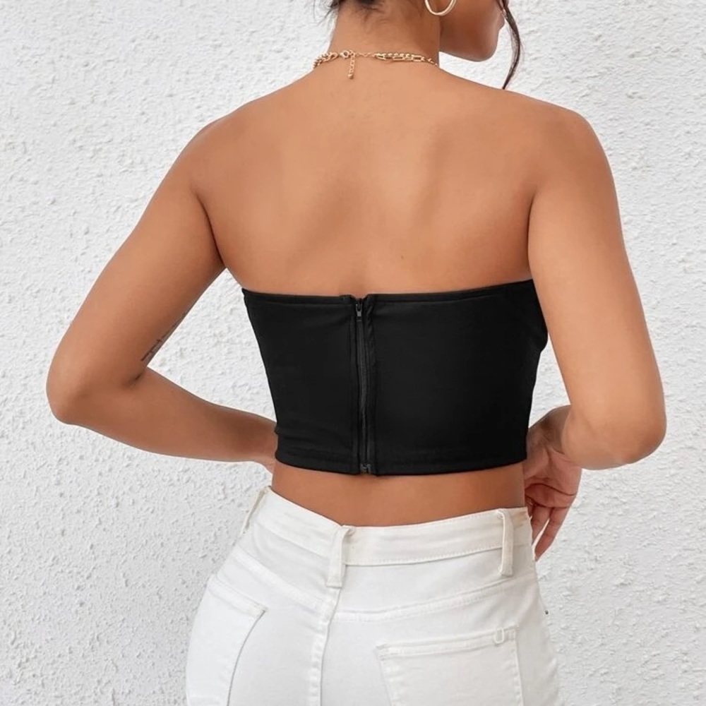 STRAPLESS BLACK FEATHER TOP - Picture 4 of 4